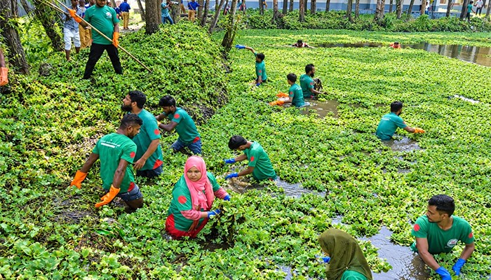​পুকুরে নেমে ময়লা পরিষ্কার করায় প্রশংসায় ভাসছেন ইউএনও