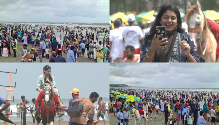 পর্যটকে উৎসবমুখর কক্সবাজার সমুদ্রসৈকত