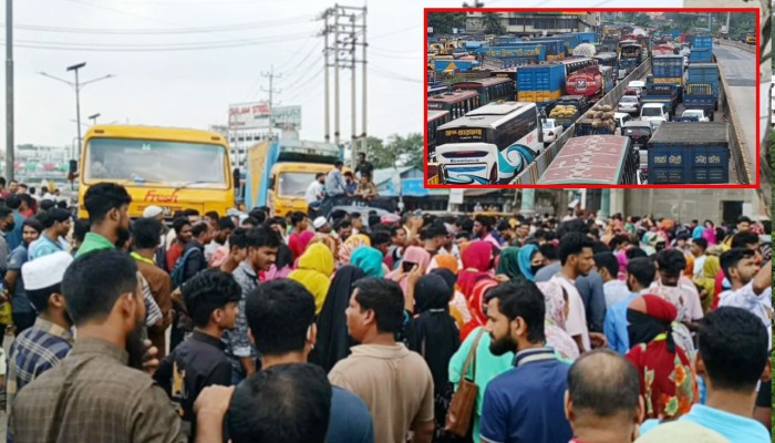​গার্মেন্টস শ্রমিকদের বিক্ষোভে ঢাকা-চট্টগ্রাম মহাসড়কে তীব্র যানজট