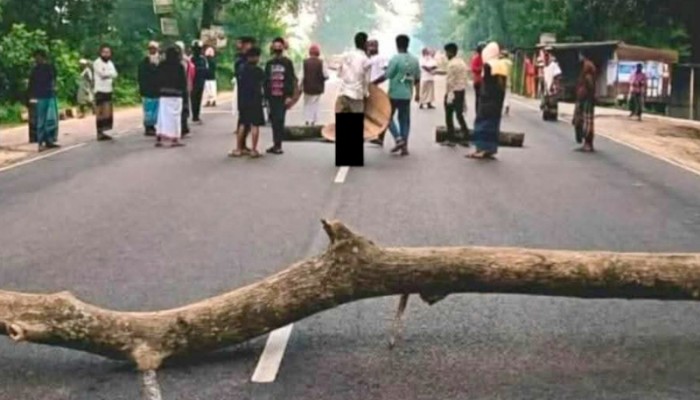 ফরিদপুরের ভাঙ্গায় মহাসড়কে গাছ ফেলে অবরোধ