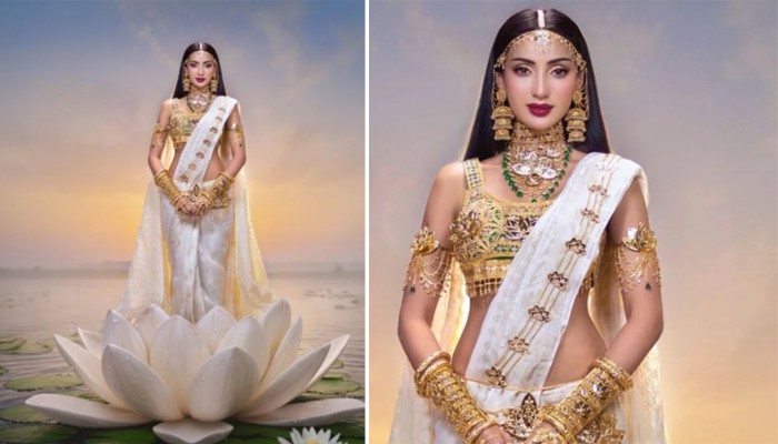 ​মিস ইউনিভার্সে জামদানিতে তাক লাগালেন মিথিলা