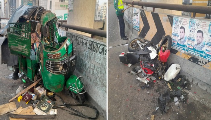 ​মালিবাগ ফ্লাইওভারে অটোরিকশা ও মোটরসাইকেলের সংঘর্ষ, নিহত ২