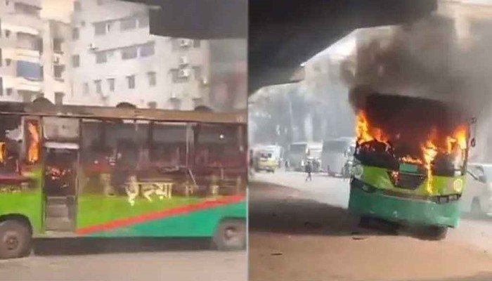 রাজধানীর উত্তরায় বাসে আগুন