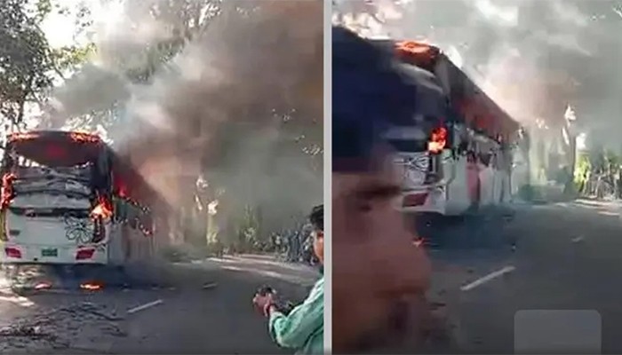 চলন্ত বাসে আগুন, নিহত এক