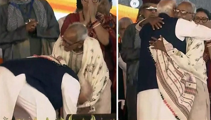 ​শুভেন্দুর শপথ অনুষ্ঠানে কার পা ছুঁয়ে প্রণাম করলেন মোদি?