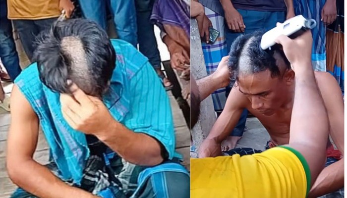 মাদক সেবনের অভিযোগে ২ যুবকের মাথা ন্যাড়া করল এলাকাবাসী