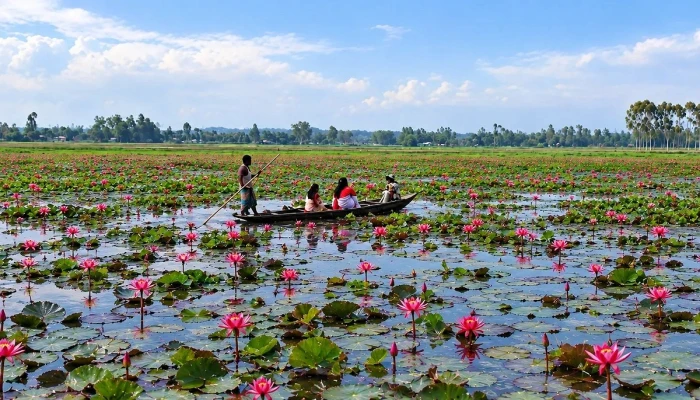 কুঁড়ি বিলে লাল শাপলার মন ভোলানো সমাহার