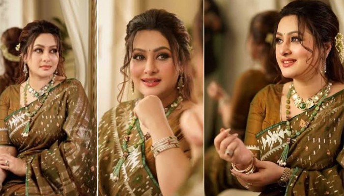 ​জামদানি শাড়ি আর খোঁপায় বেলি ফুল, মায়াবী সাজে পূর্ণিমা