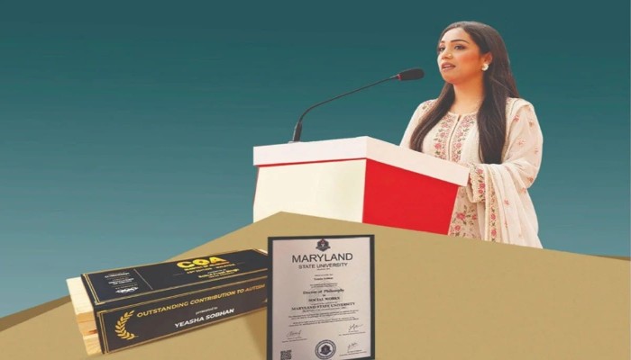 অটিজমে অবদানের স্বীকৃতি হিসেবে সম্মানসূচক ডক্টরেট পেলেন ইয়াশা সোবহান