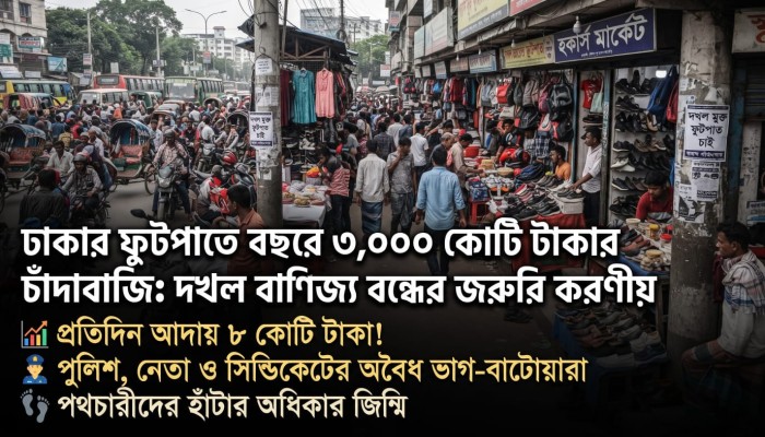 ঢাকার ফুটপাতে বছরে ৩ হাজার কোটি টাকার চাঁদাবাজি